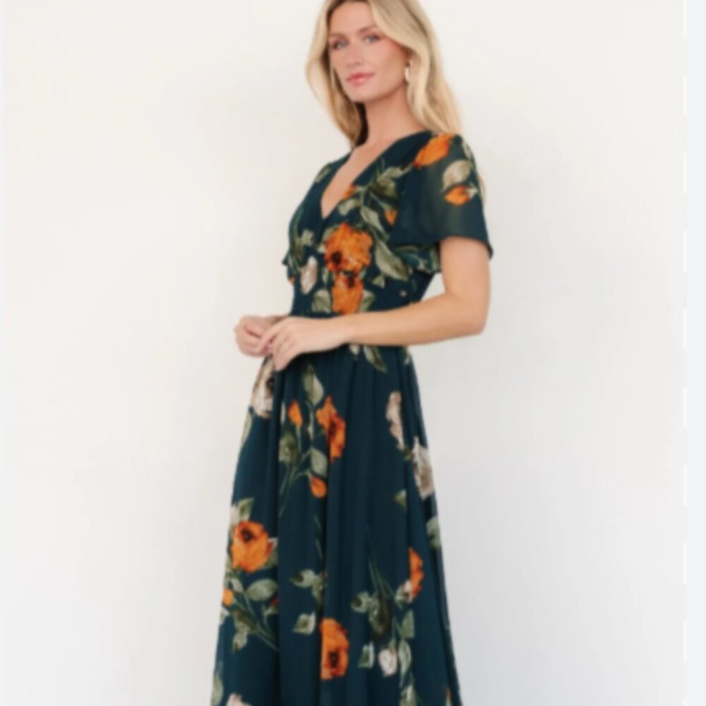 Baltic Born Teal Floral V-Neck Maxi Dress